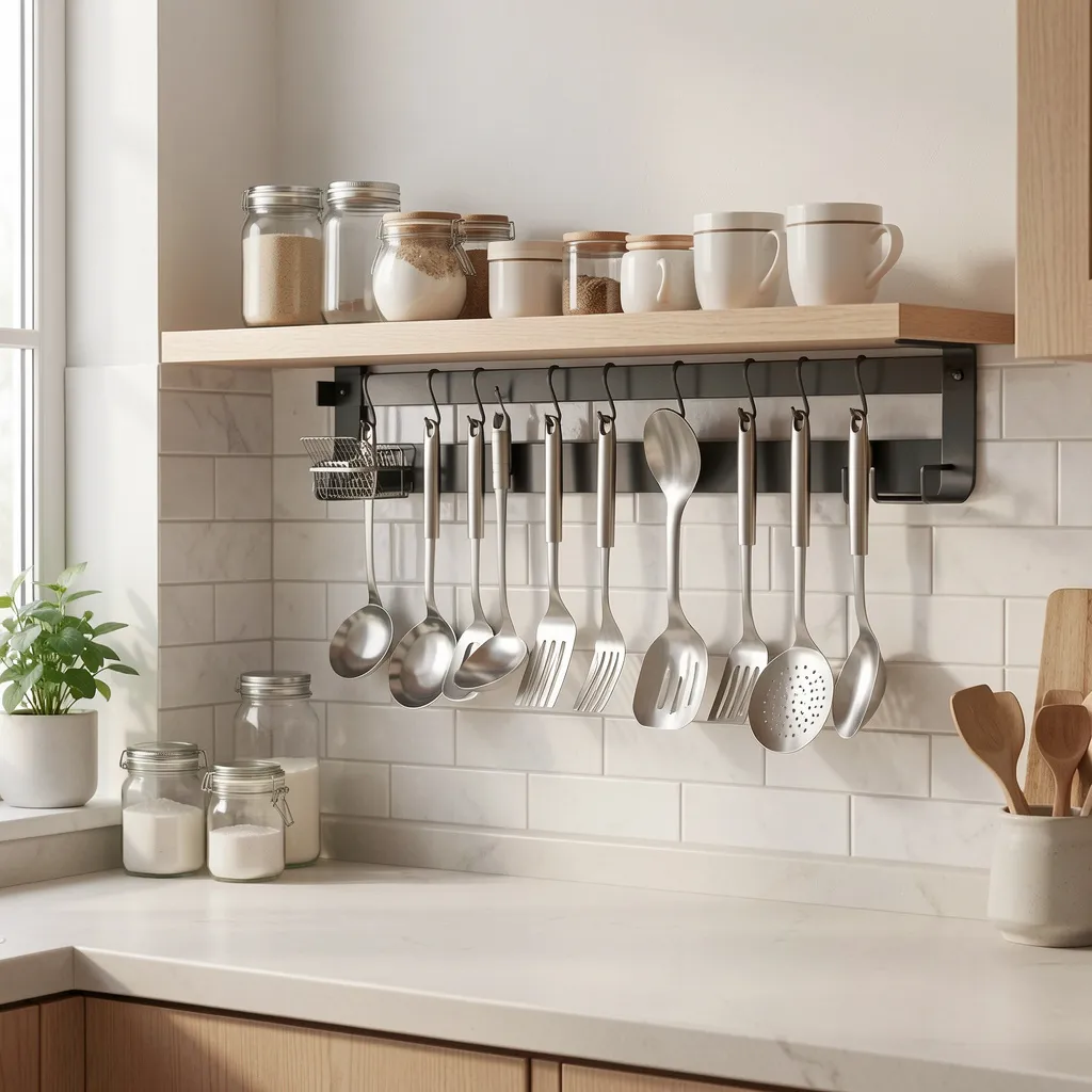 Digital wall layout with utensils placed on a grid